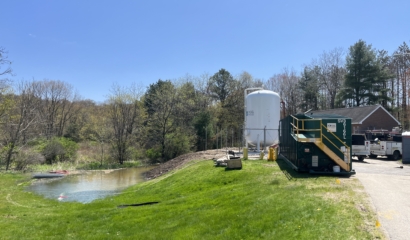 A granular activated carbon treatment vessel, treating water to remove per- and polyfluoroalkyl substances (PFAS)