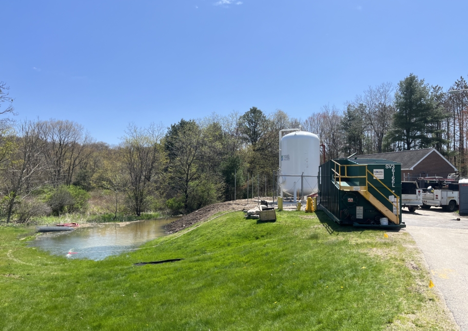 A granular activated carbon treatment vessel, treating water to remove per- and polyfluoroalkyl substances (PFAS)